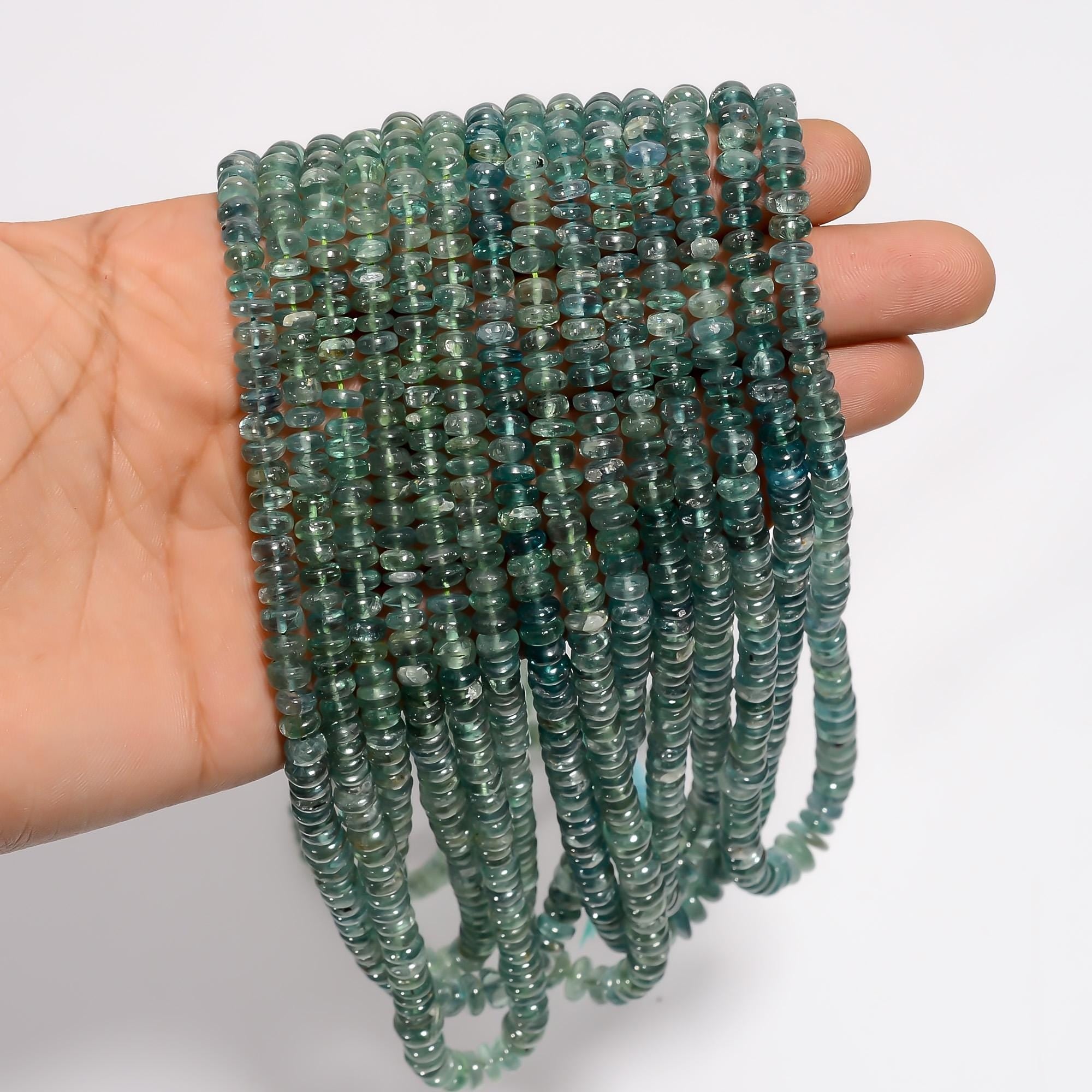 mint kyanite natural gemstone rondelle shape smooth 8 lines strand 16 beads 4x4 7x7 mm 1050 ct yn 538